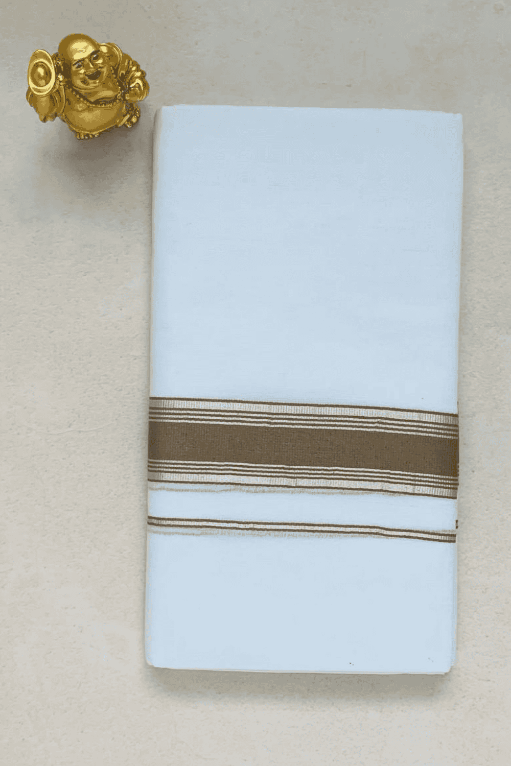 Cotton Bleech – Silver with Biscuit Brown Border Dhoti