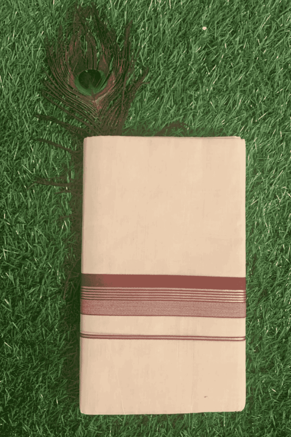 Cotton Grey – Silver Linings with Maroon Border Dhoti