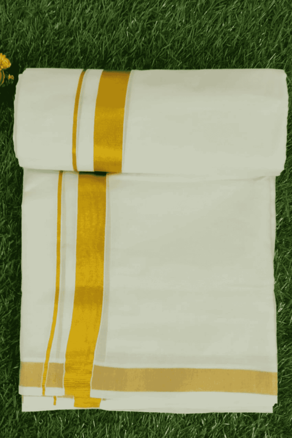 Cotton Bleech – 1 Inch Gold Border Dhoti