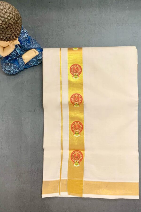 Cotton Grey – 1 ½ Inch Gold – Kathakali Small Print Dhoti