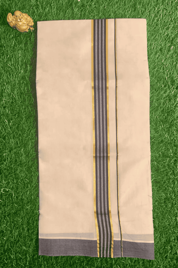 Cotton Grey – Gold Border with Blue Linings Dhoti