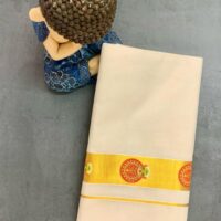 Cotton Grey – 1 ½ Inch Gold – Kathakali Small Print Dhoti