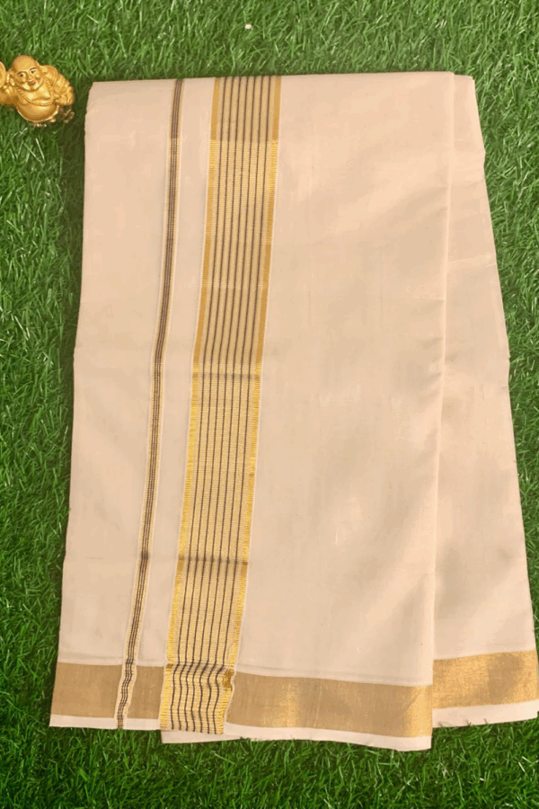 Cotton Bleech - Fancy – Gold Border with Black Linings Dhoti