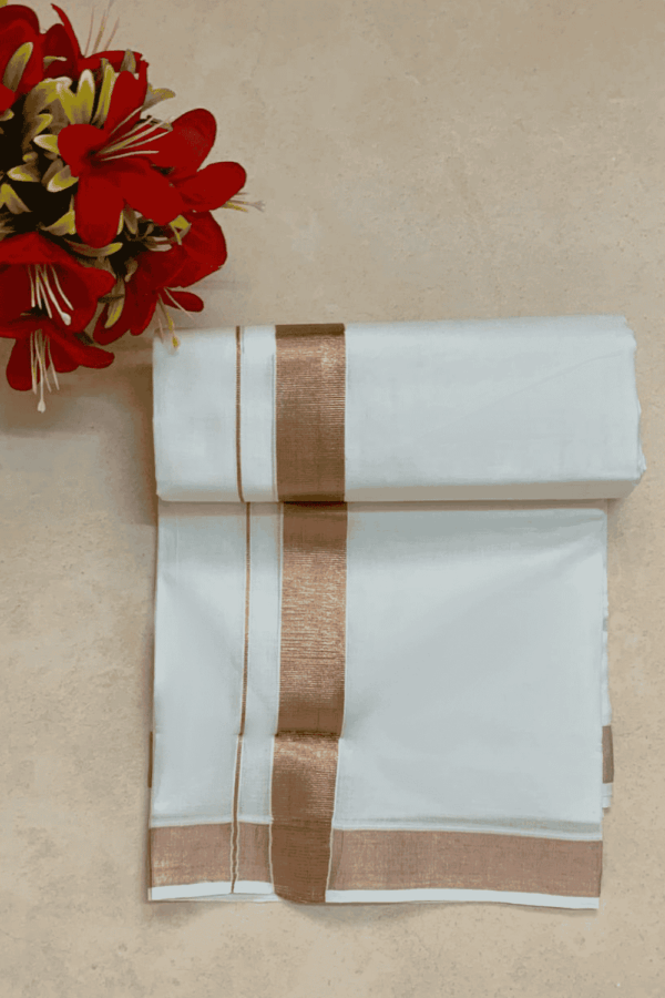 Cotton Bleech – 1 ½ Inch Copper Border Dhoti