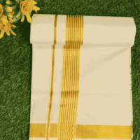 Cotton Bleech - Fancy – Gold Border with Brown Linings Dhoti