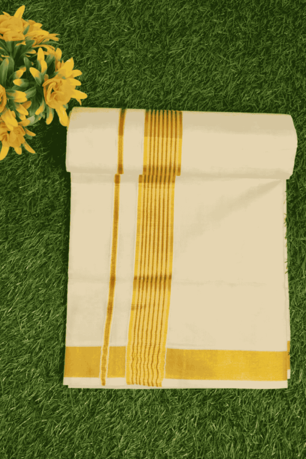 Cotton Bleech - Fancy – Gold Border with Brown Linings Dhoti