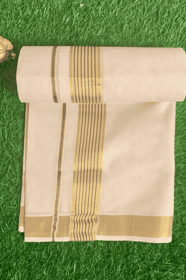 Cotton Bleech - Fancy – Gold Border with Black Linings Dhoti