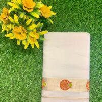 Cotton Bleech – 1 ½ Inch Silver Border with Kathakali Small Print Dhoti