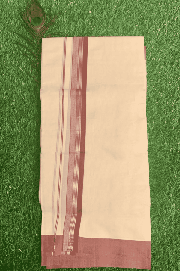 Cotton Grey – Silver Linings with Maroon Border Dhoti