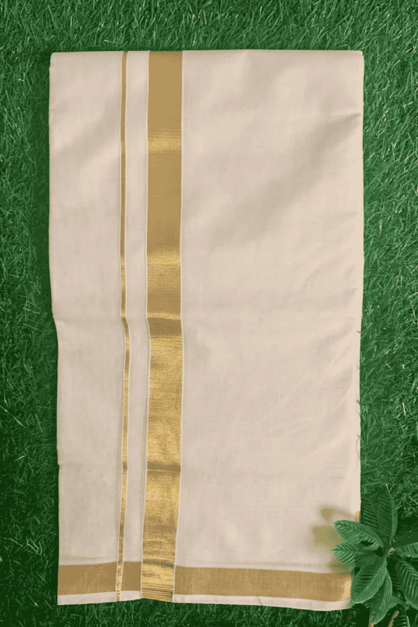 Cotton Grey – 1 Inch Gold Border Dhoti