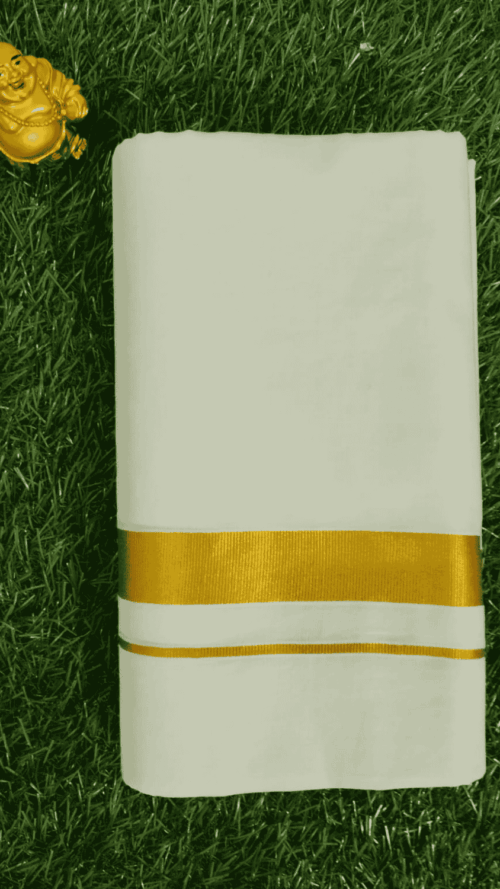 Cotton Bleech – 1 Inch Gold Border Dhoti