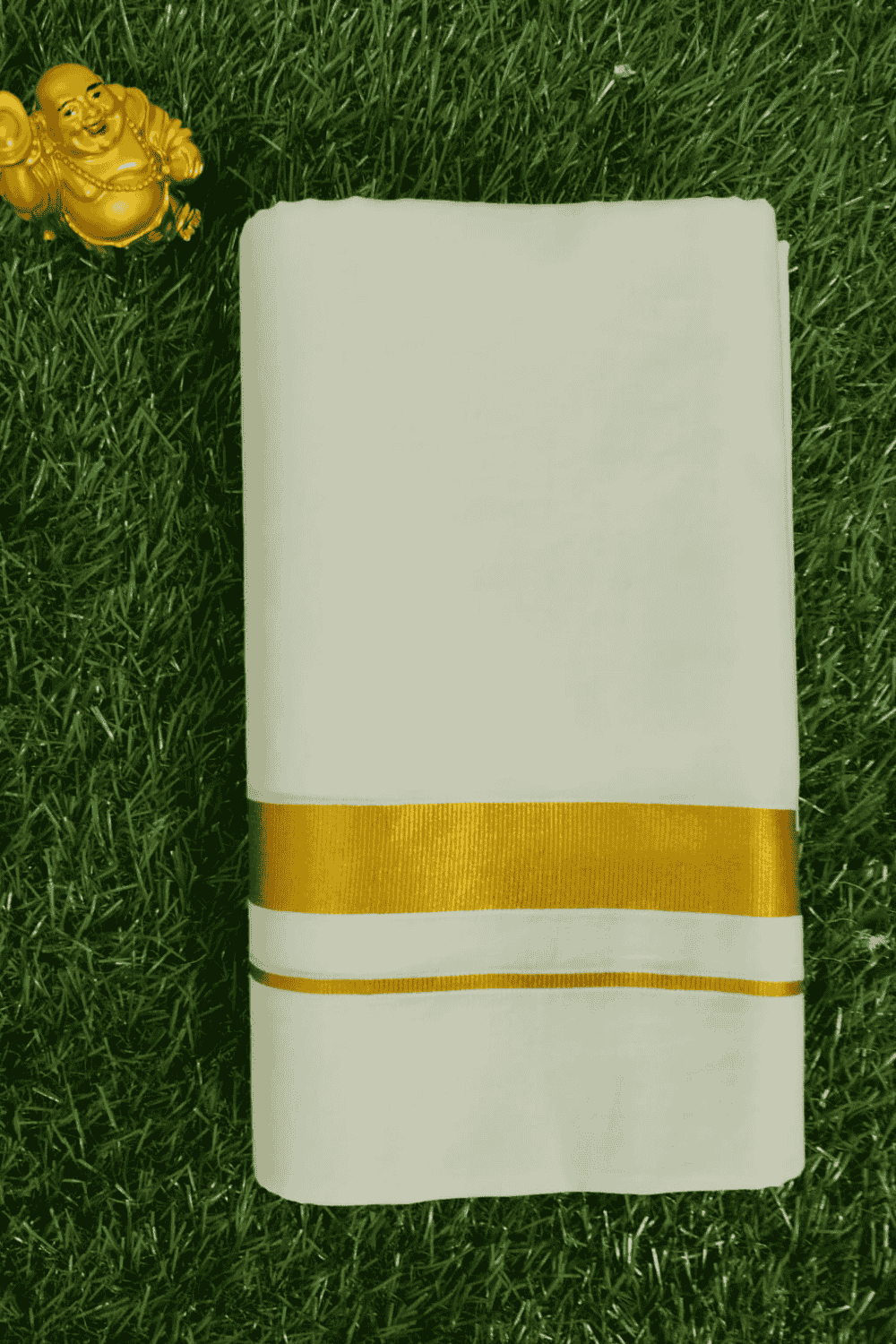 Cotton Bleech – 1 Inch Gold Border Dhoti