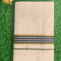 Cotton Grey – Gold Border with Blue Linings Dhoti