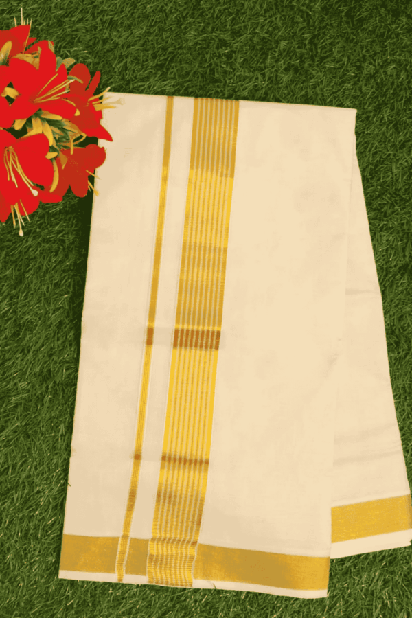 Cotton Bleech - Fancy – Gold Border with Gold Linings Dhoti