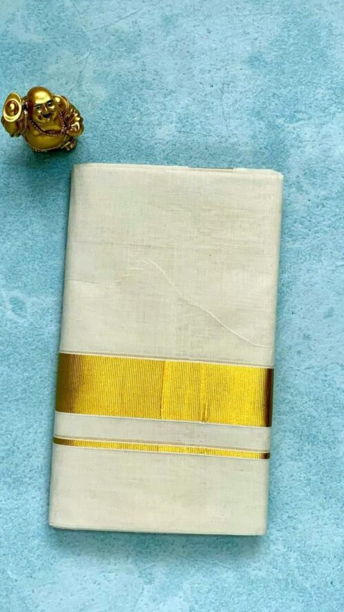 Cotton Grey – 1 ½ Inch Gold Border Dhoti