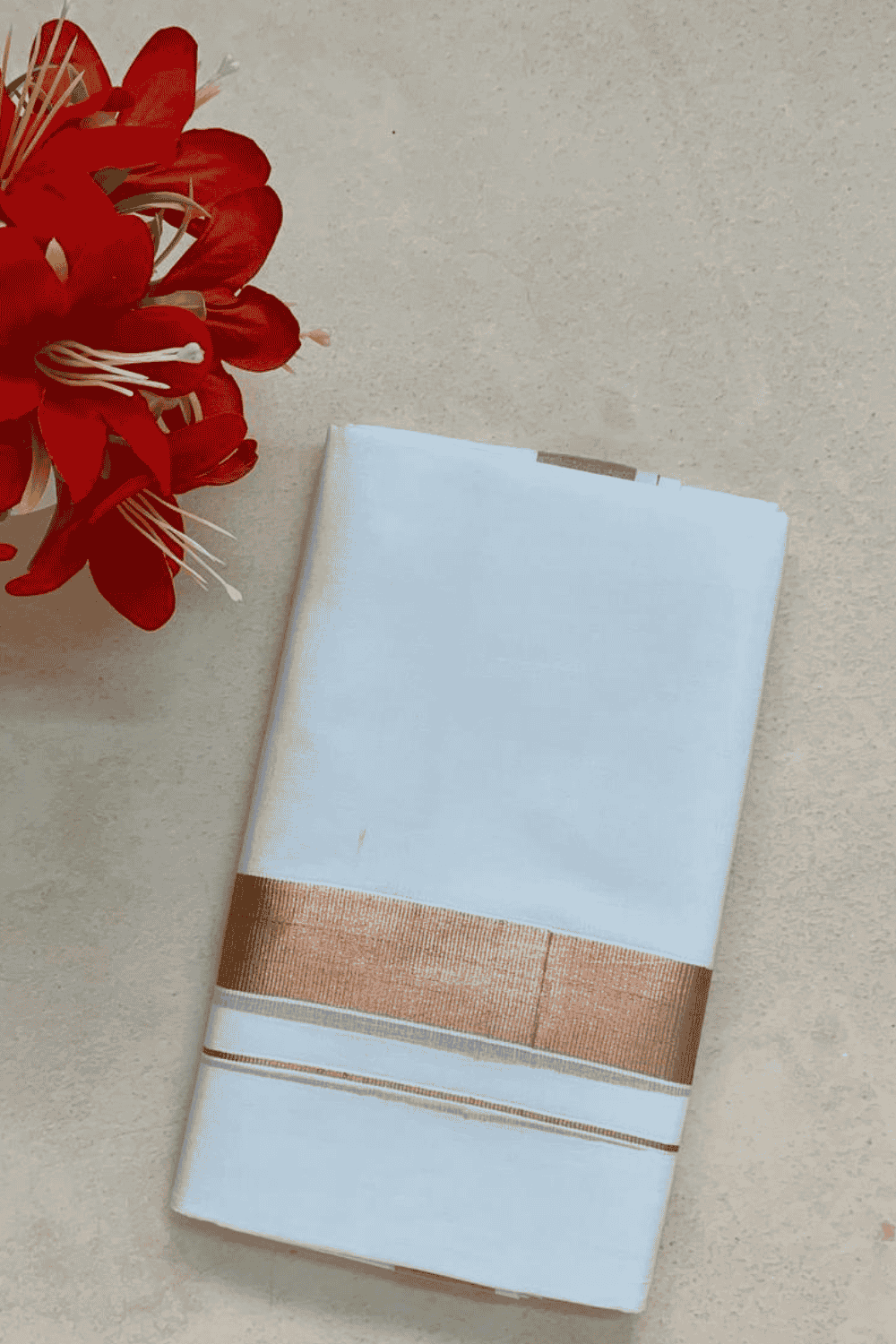 Cotton Bleech – 1 ½ Inch Copper Border Dhoti