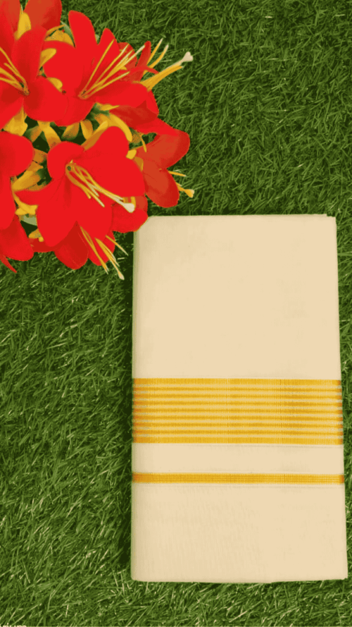 Cotton Bleech - Fancy – Gold Border with Gold Linings Dhoti