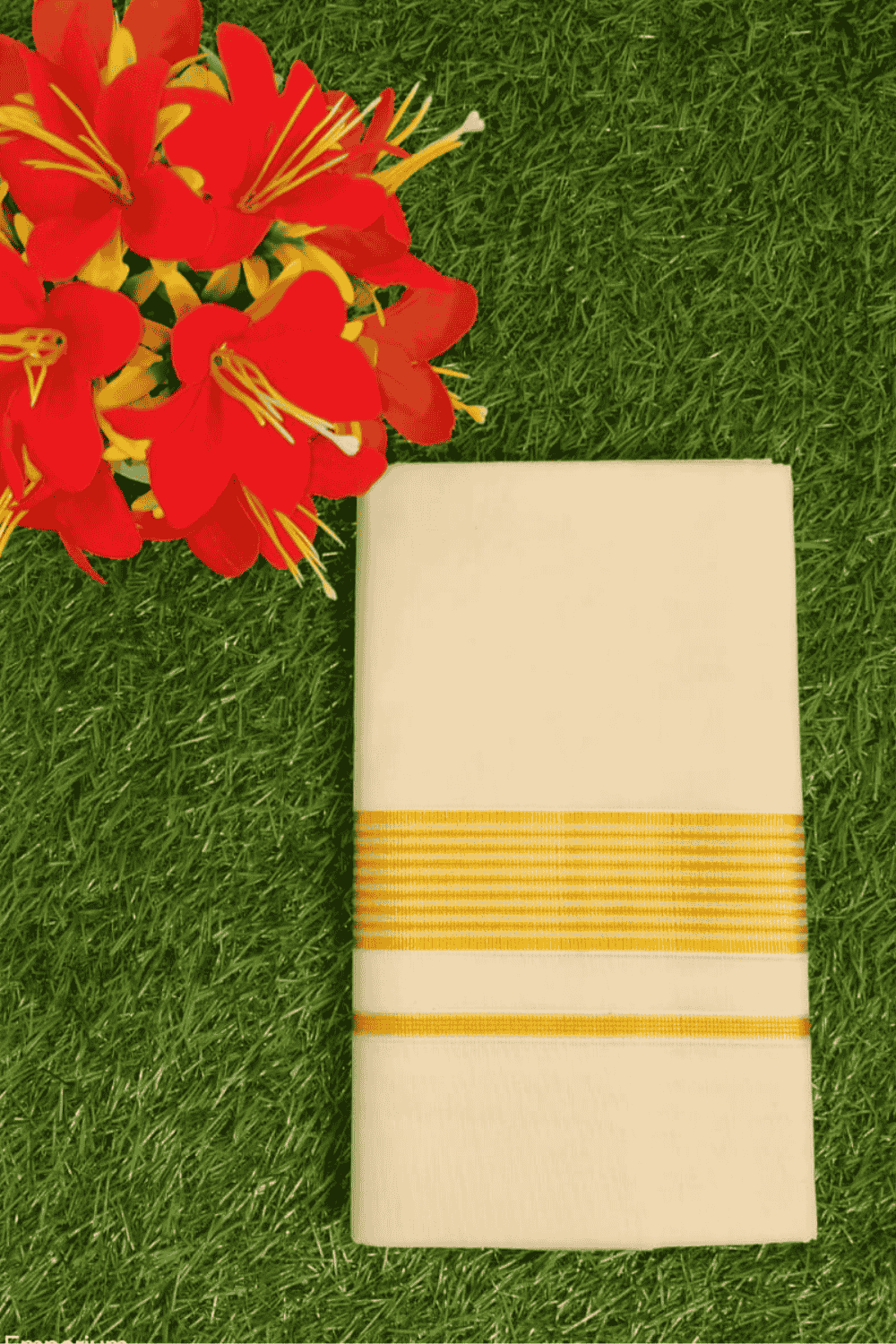 Cotton Bleech - Fancy – Gold Border with Gold Linings Dhoti