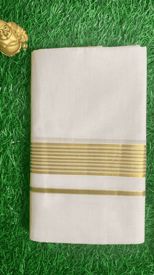 Cotton Bleech - Fancy – Gold Border with Green Linings Dhoti
