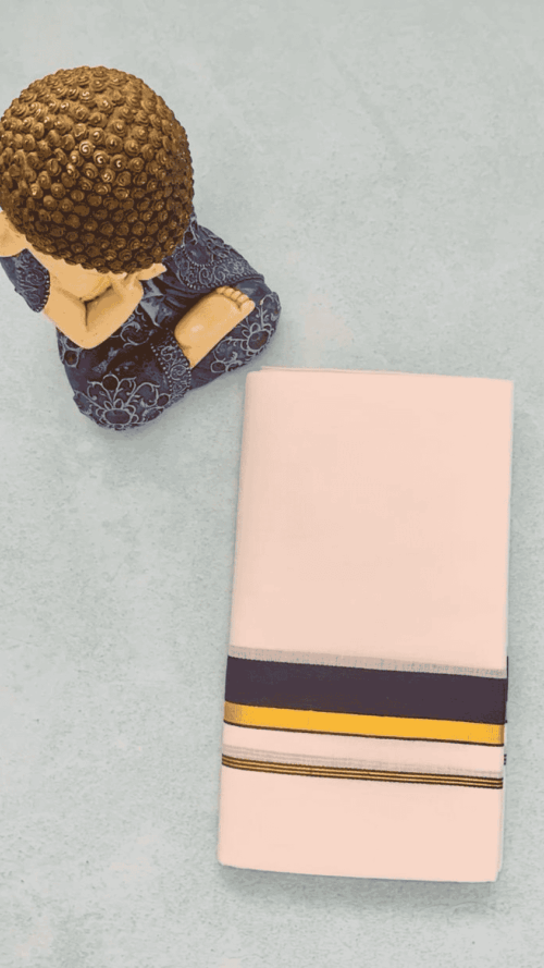 Cotton Grey – Gold Border with Purple Linings Dhoti