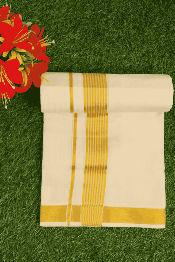 Cotton Bleech - Fancy – Gold Border with Gold Linings Dhoti