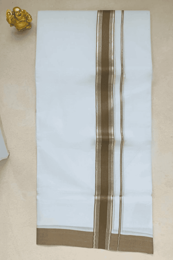 Cotton Bleech – Silver with Biscuit Brown Border Dhoti