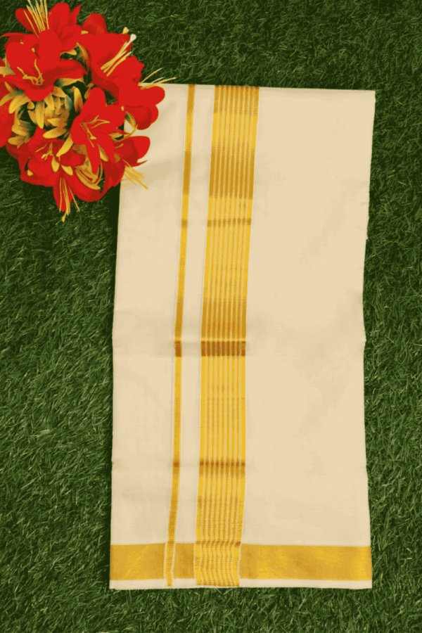 Cotton Bleech - Fancy – Gold Border with Gold Linings Dhoti
