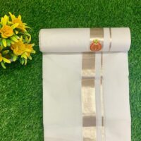 Cotton Bleech – 1 ½ Inch Silver Border with Kathakali Small Print Dhoti