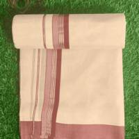 Cotton Grey – Silver Linings with Maroon Border Dhoti