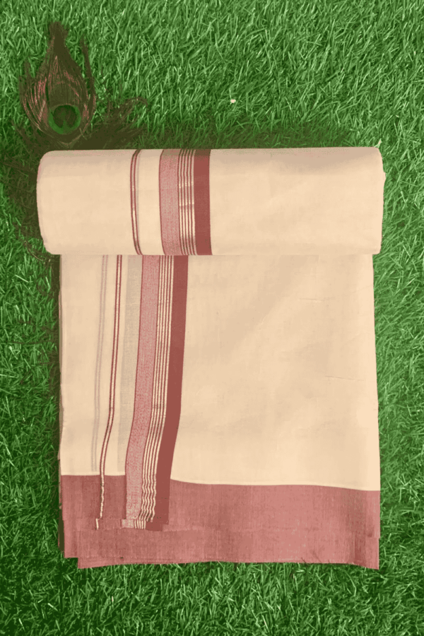 Cotton Grey – Silver Linings with Maroon Border Dhoti