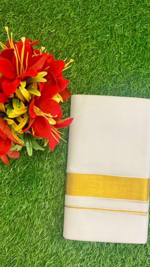Cotton Bleech – 1 ½ Inch Gold Border Dhoti