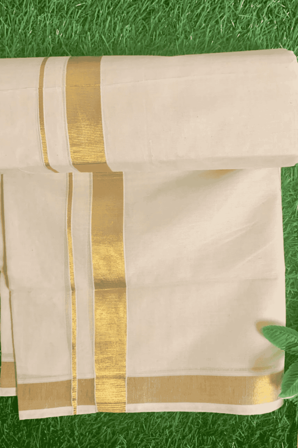 Cotton Grey – 1 Inch Gold Border Dhoti