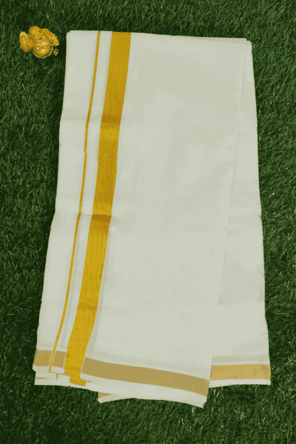 Cotton Bleech – 1 Inch Gold Border Dhoti