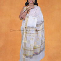 Pure Cotton Cream colour Jacquard design Saree
