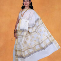 Pure Cotton Cream colour Jacquard design Saree