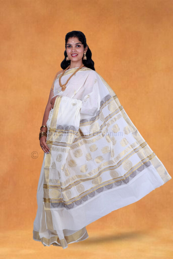 Pure Cotton Cream colour Jacquard design Saree