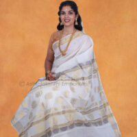 Pure Cotton Cream colour Jacquard design Saree
