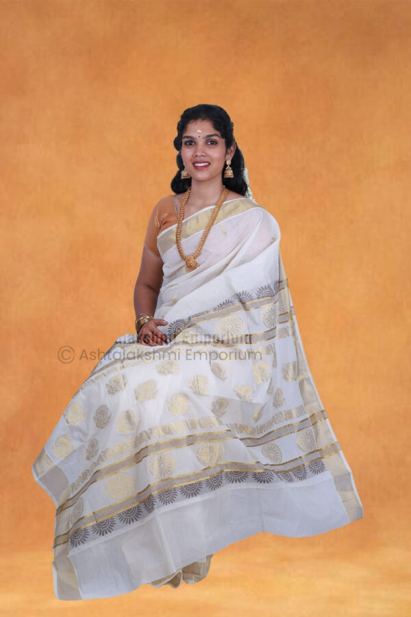 Pure Cotton Cream colour Jacquard design Saree