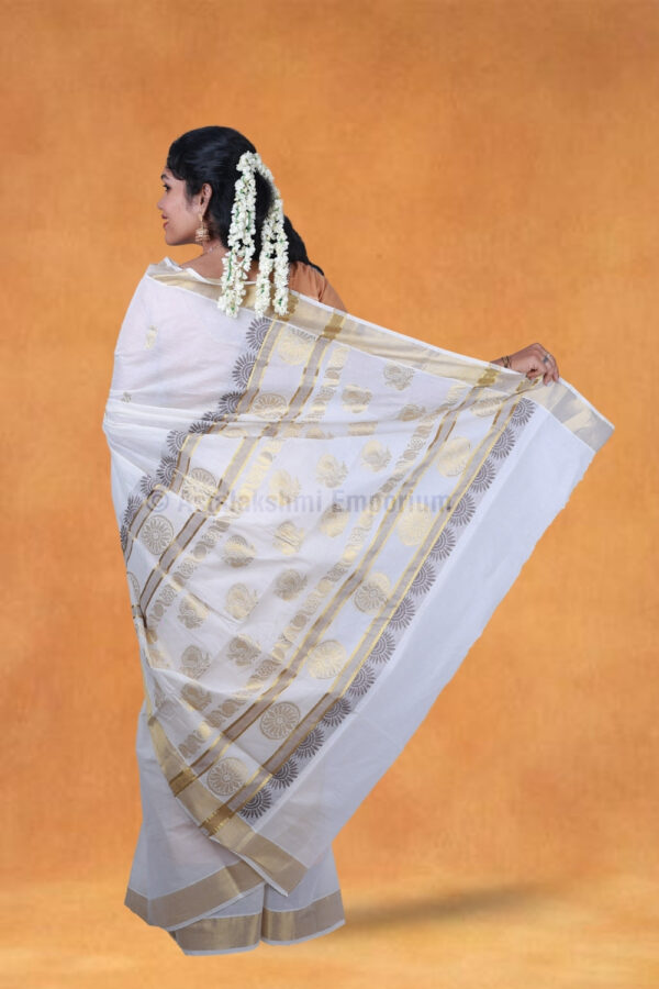 Pure Cotton Cream colour Jacquard design Saree